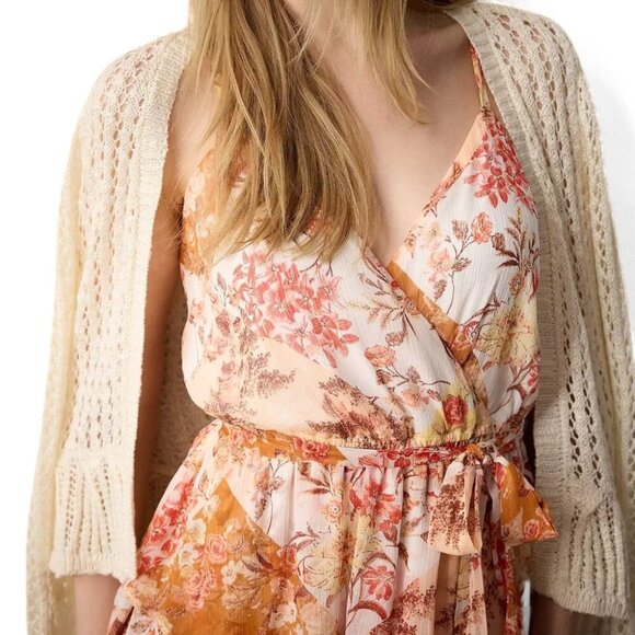 LC Lauren Conrad Strappy Cream Floral Tiered Midi Dress New with Tags - Picture 5 of 10